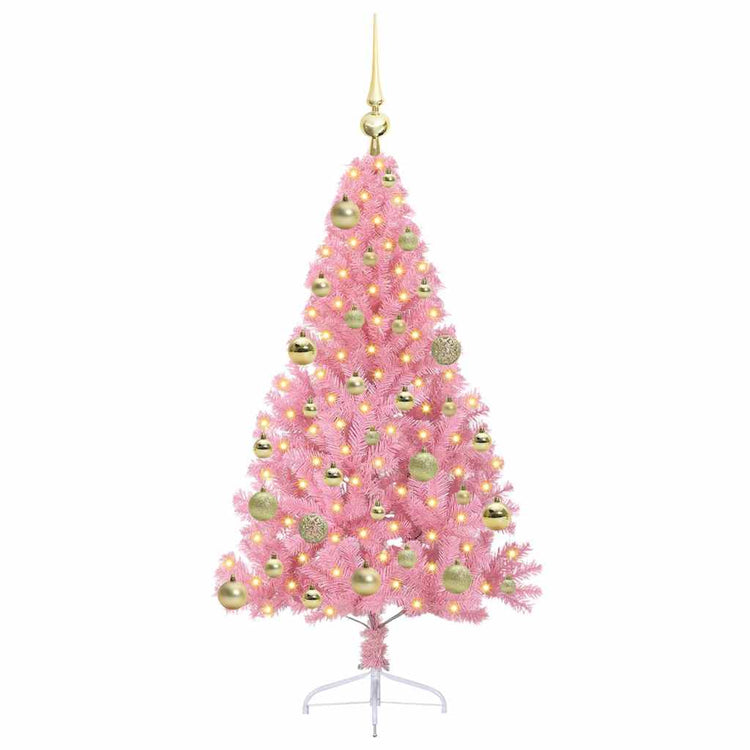 VidaXL künstlicher, beleuchteter Weihnachtsbaum mit 150 LEDs, rosa, 120 cm, PVC