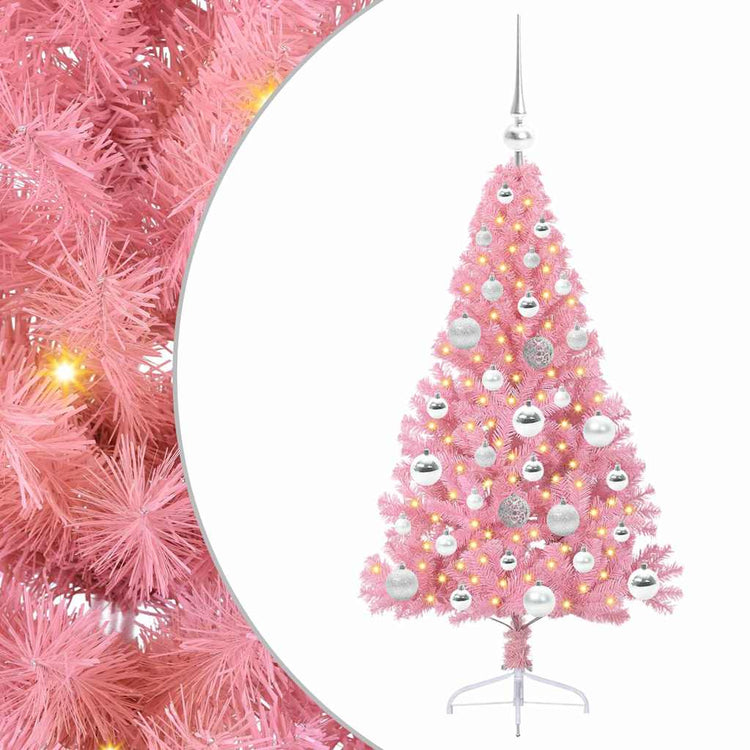 VidaXL künstlicher, beleuchteter Weihnachtsbaum mit 150 LEDs, rosa, 120 cm, PVC