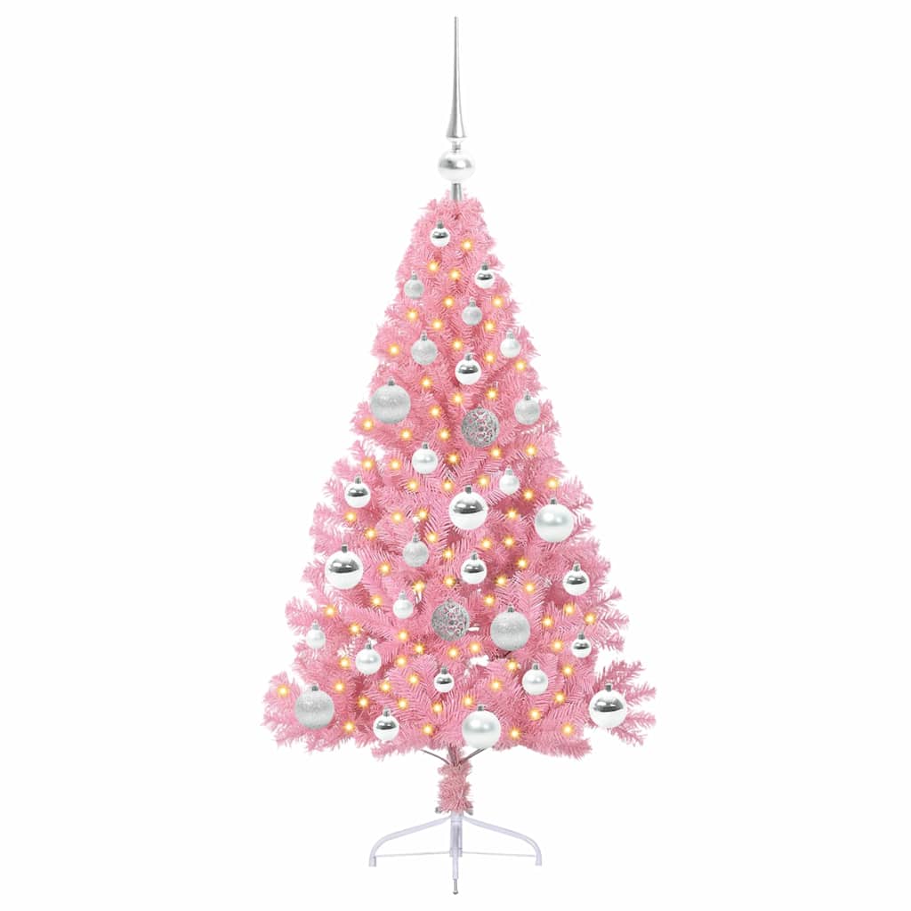 VidaXL künstlicher, beleuchteter Weihnachtsbaum mit 150 LEDs, rosa, 120 cm, PVC