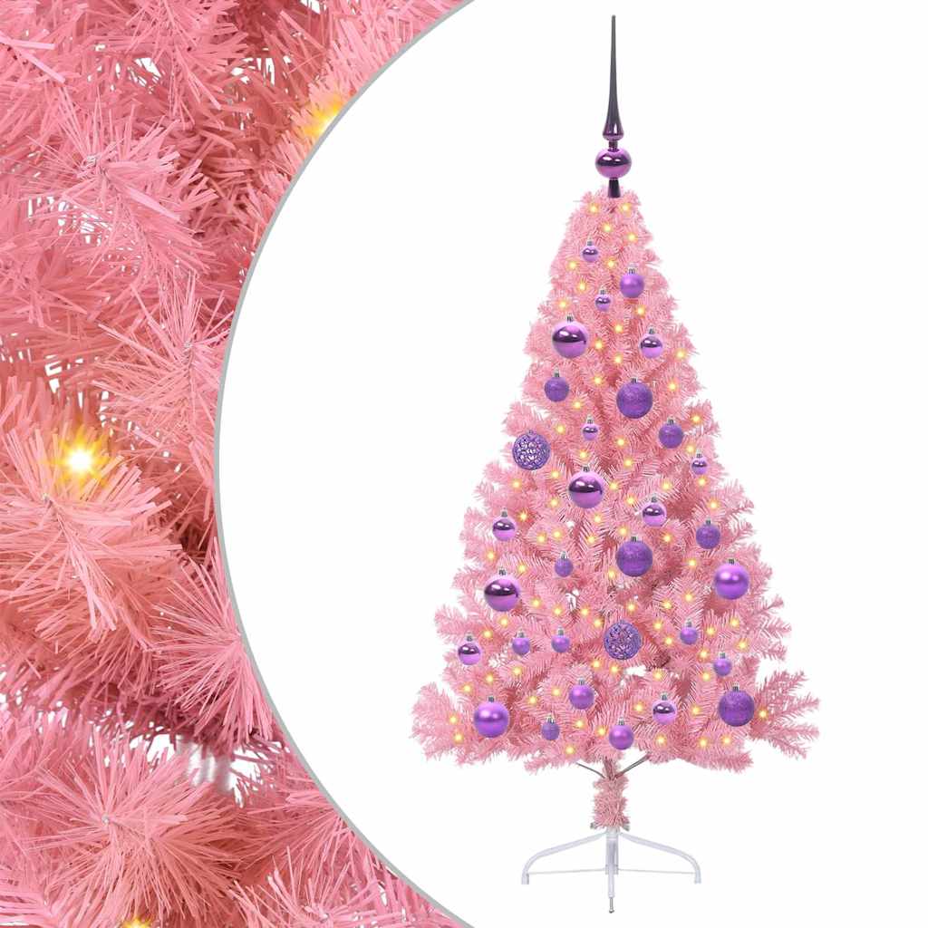 VidaXL künstlicher, beleuchteter Weihnachtsbaum mit 150 LEDs, rosa, 120 cm, PVC