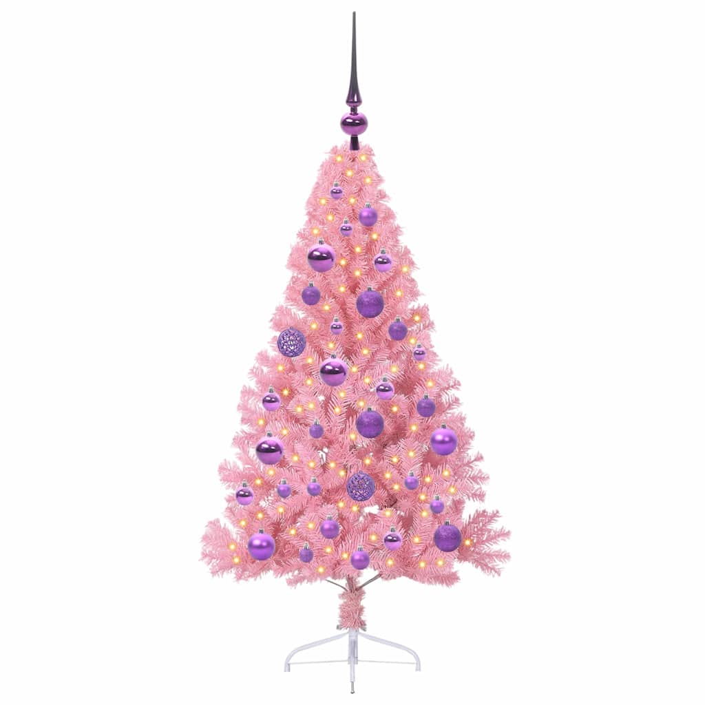 VidaXL künstlicher, beleuchteter Weihnachtsbaum mit 150 LEDs, rosa, 120 cm, PVC