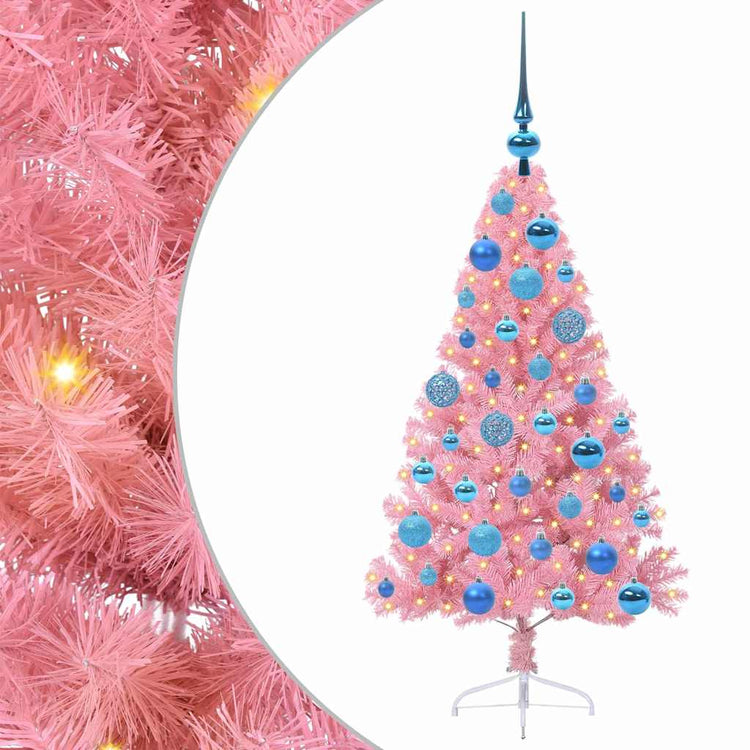 VidaXL künstlicher, beleuchteter Weihnachtsbaum mit 150 LEDs, rosa, 120 cm, PVC