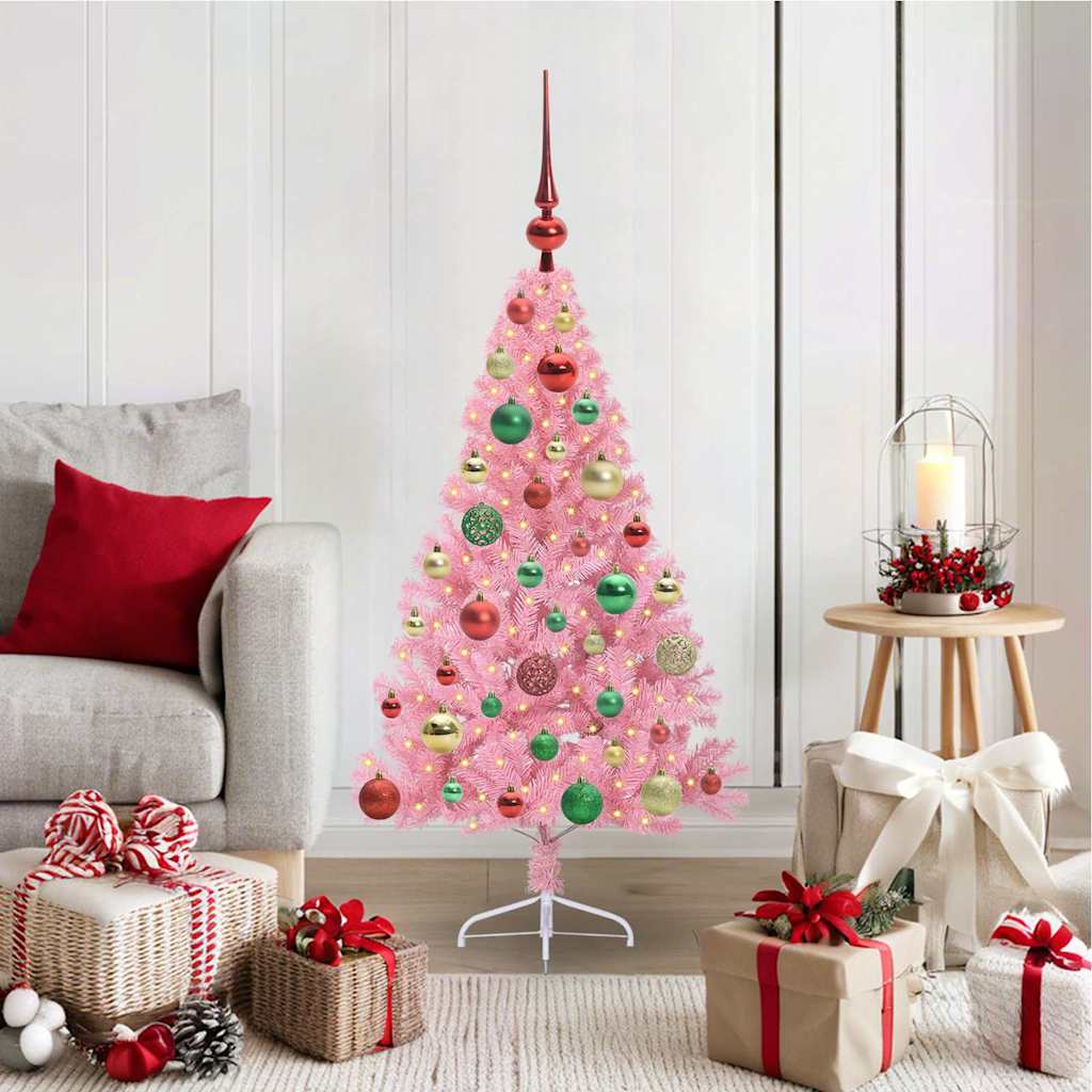 VidaXL künstlicher, beleuchteter Weihnachtsbaum mit 150 LEDs, rosa, 120 cm, PVC