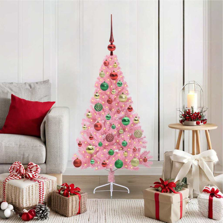 VidaXL künstlicher, beleuchteter Weihnachtsbaum mit 150 LEDs, rosa, 120 cm, PVC