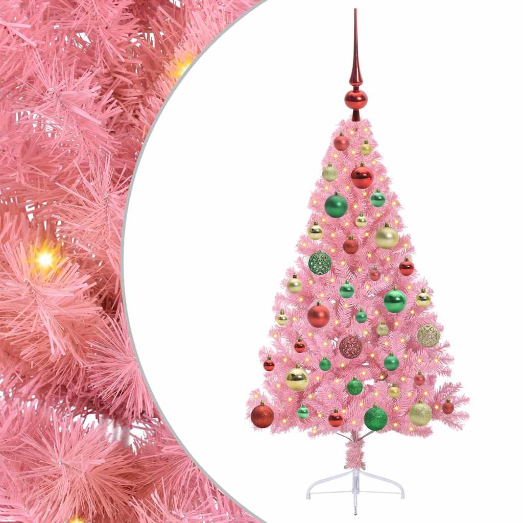 VidaXL künstlicher, beleuchteter Weihnachtsbaum mit 150 LEDs, rosa, 120 cm, PVC