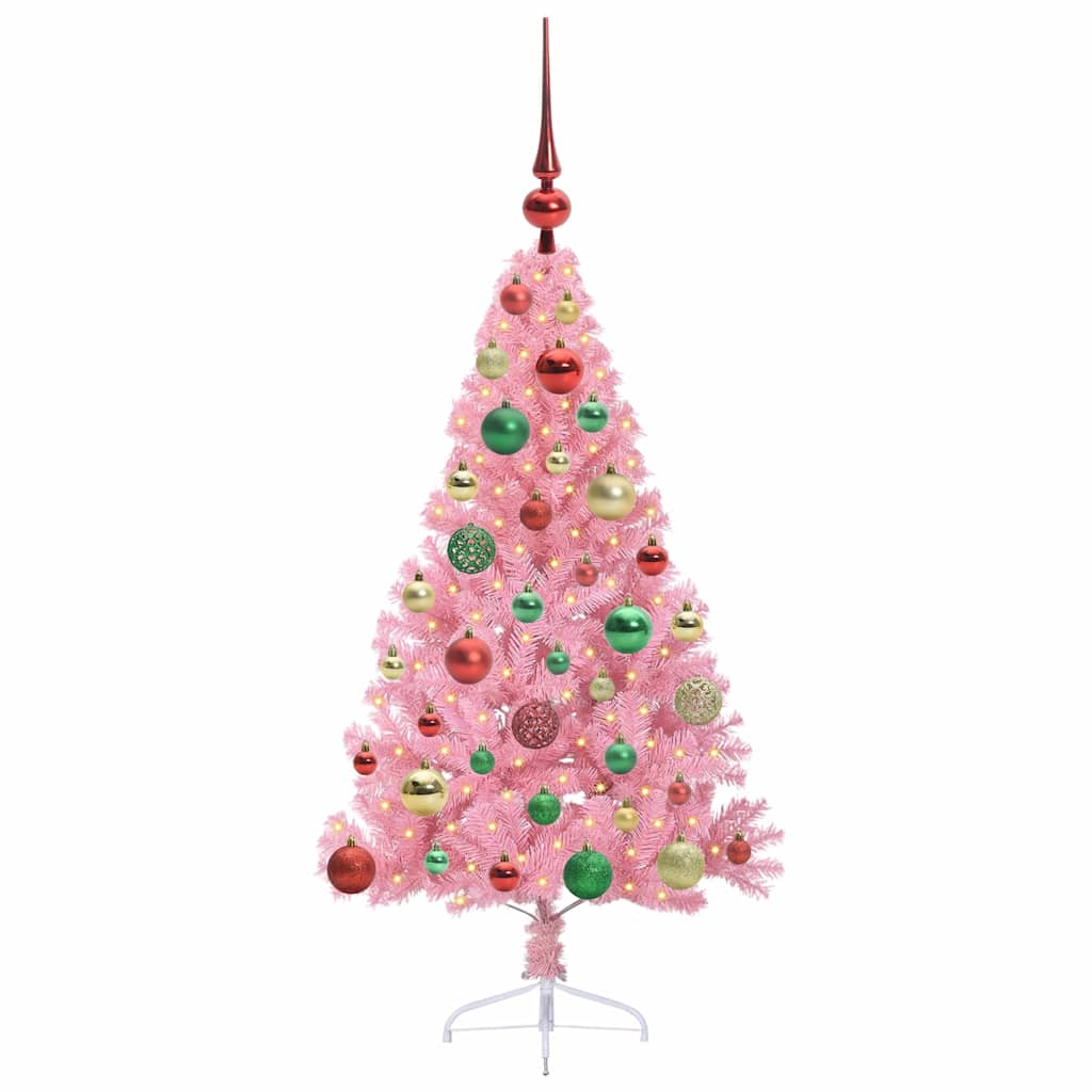 VidaXL künstlicher, beleuchteter Weihnachtsbaum mit 150 LEDs, rosa, 120 cm, PVC