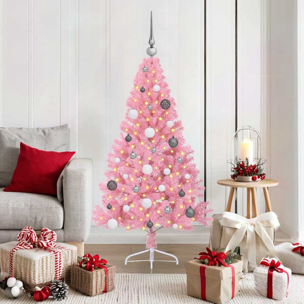 VidaXL künstlicher, beleuchteter Weihnachtsbaum mit 150 LEDs, rosa, 150 cm PVC