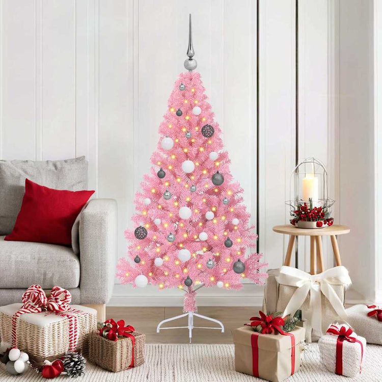 VidaXL künstlicher, beleuchteter Weihnachtsbaum mit 150 LEDs, rosa, 150 cm PVC