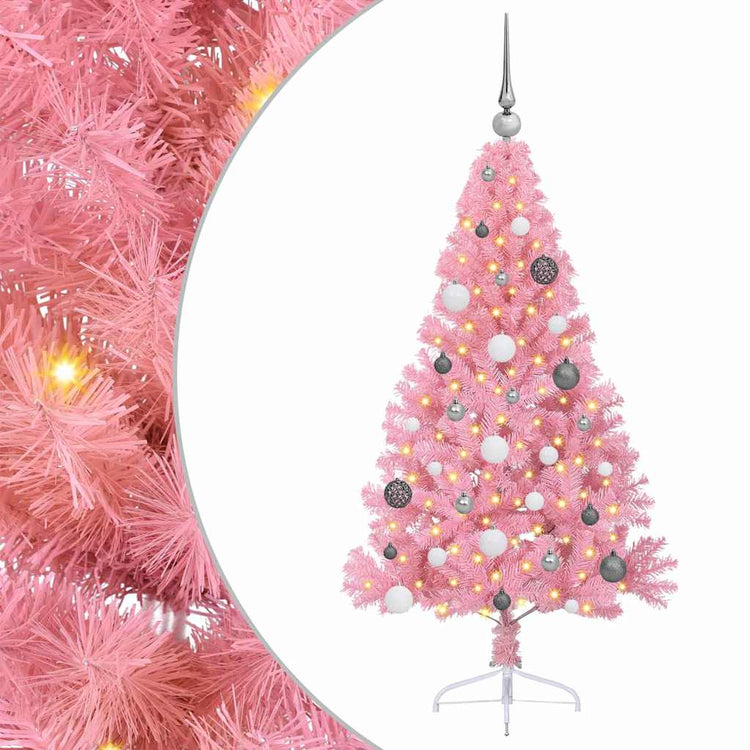 VidaXL künstlicher, beleuchteter Weihnachtsbaum mit 150 LEDs, rosa, 150 cm PVC