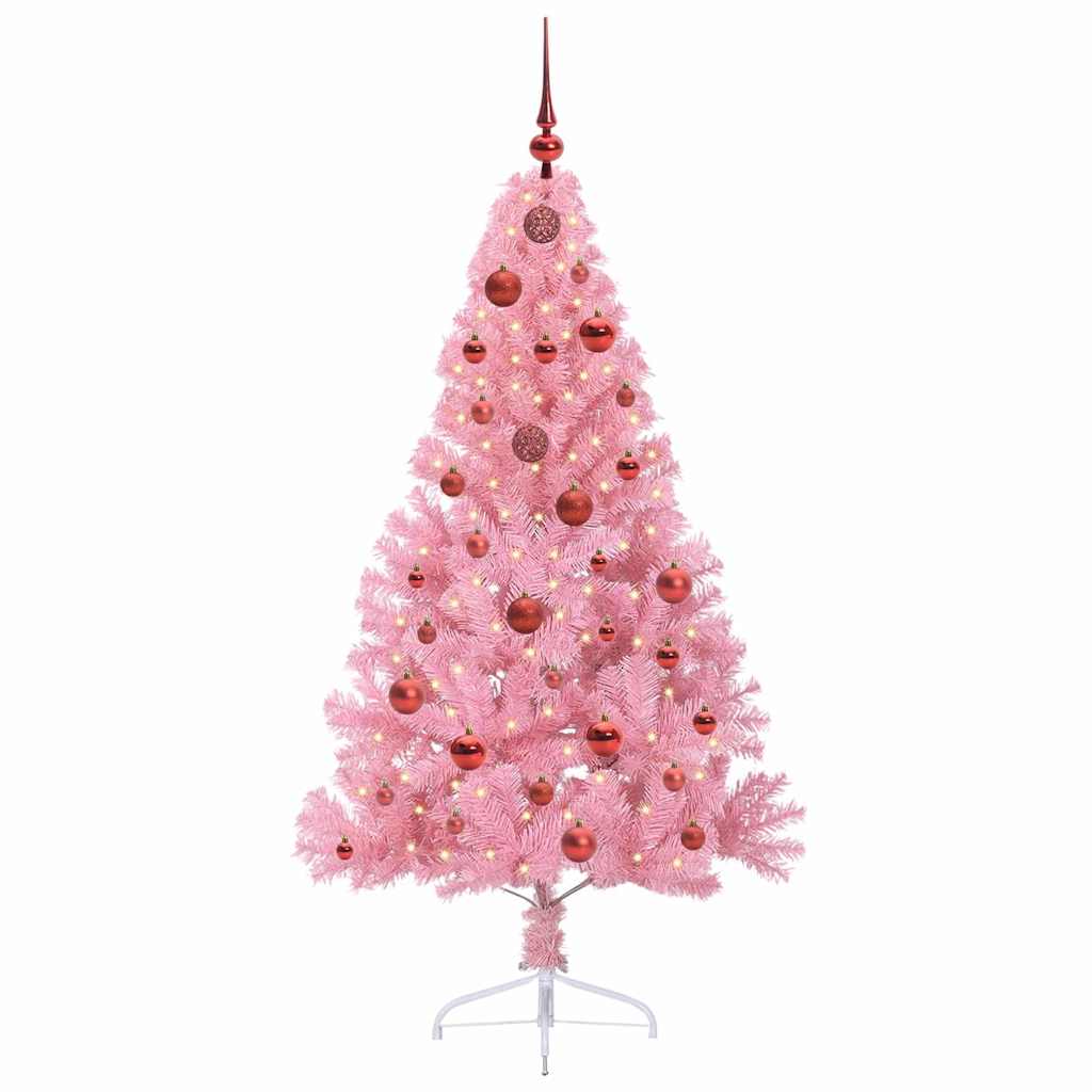 VidaXL künstlicher, beleuchteter Weihnachtsbaum mit 150 LEDs, rosa, 150 cm PVC
