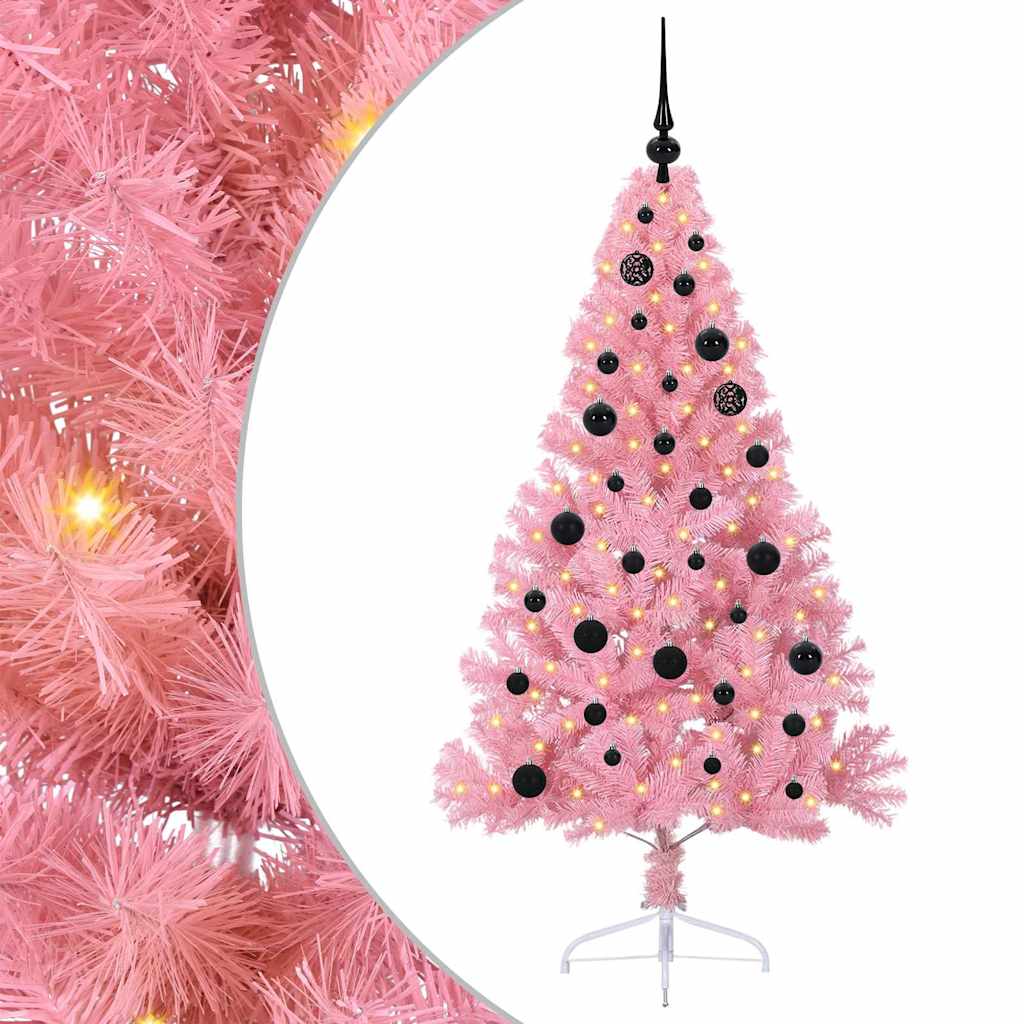 VidaXL künstlicher, beleuchteter Weihnachtsbaum mit 150 LEDs, rosa, 150 cm PVC