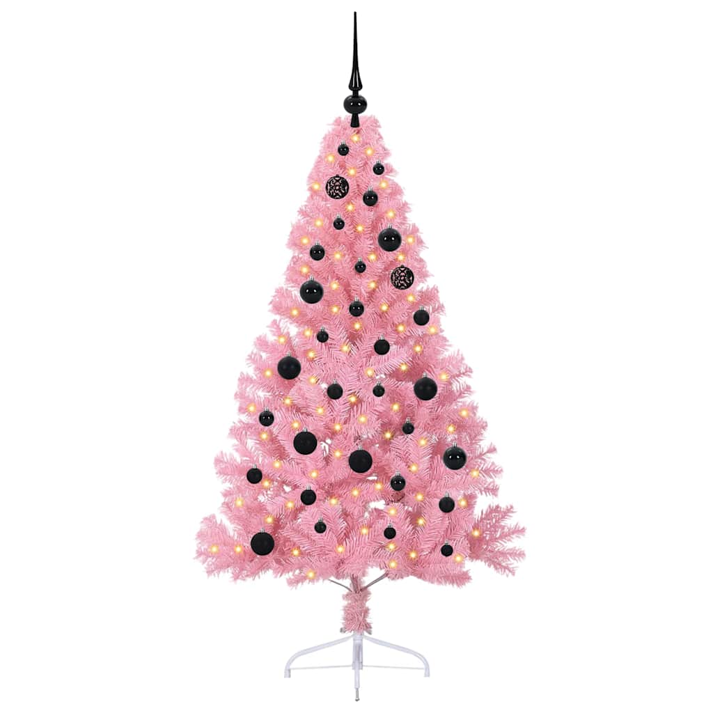 VidaXL künstlicher, beleuchteter Weihnachtsbaum mit 150 LEDs, rosa, 150 cm PVC
