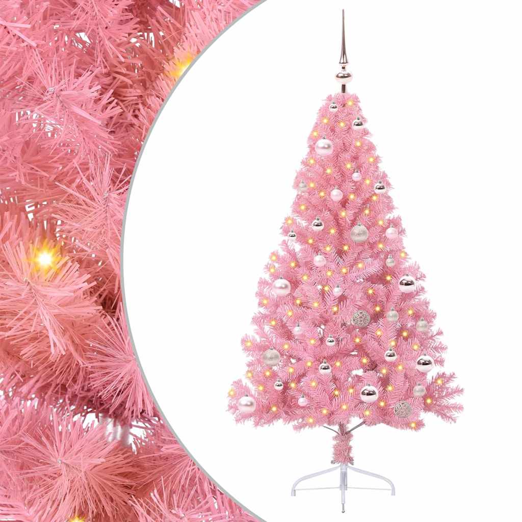 VidaXL künstlicher, beleuchteter Weihnachtsbaum mit 150 LEDs, rosa, 150 cm PVC