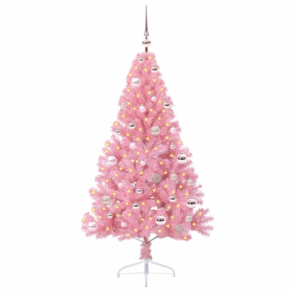 VidaXL künstlicher, beleuchteter Weihnachtsbaum mit 150 LEDs, rosa, 150 cm PVC