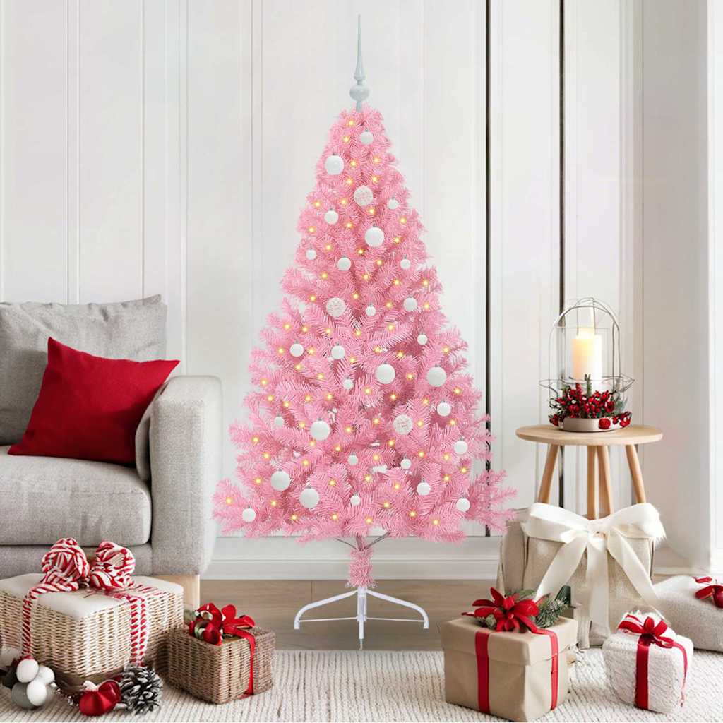 VidaXL künstlicher, beleuchteter Weihnachtsbaum mit 150 LEDs, rosa, 150 cm PVC