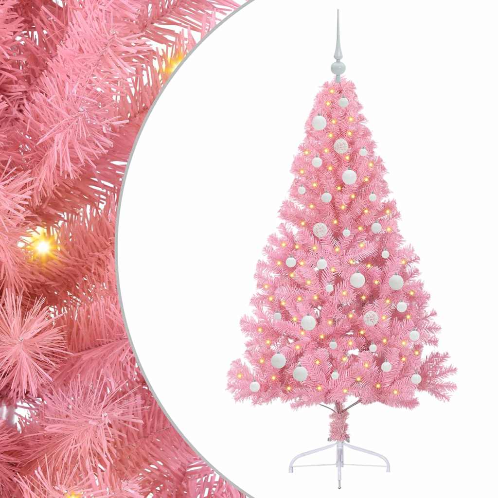 VidaXL künstlicher, beleuchteter Weihnachtsbaum mit 150 LEDs, rosa, 150 cm PVC