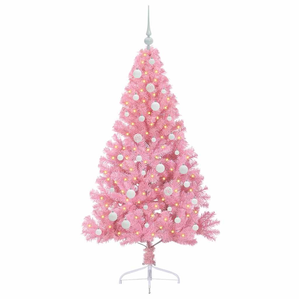 VidaXL künstlicher, beleuchteter Weihnachtsbaum mit 150 LEDs, rosa, 150 cm PVC