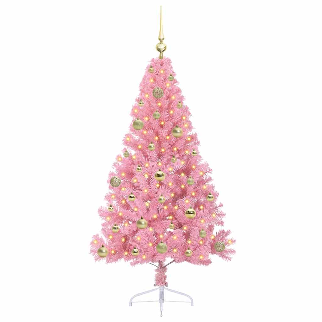 VidaXL künstlicher, beleuchteter Weihnachtsbaum mit 150 LEDs, rosa, 150 cm PVC
