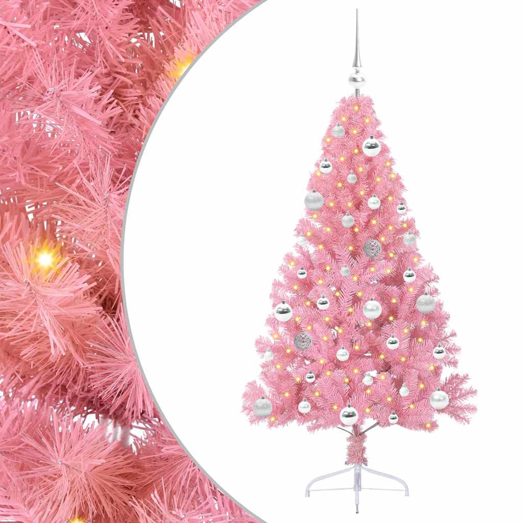 VidaXL künstlicher, beleuchteter Weihnachtsbaum mit 150 LEDs, rosa, 150 cm PVC