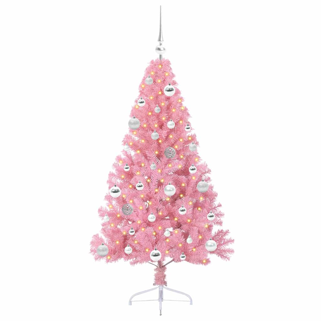 VidaXL künstlicher, beleuchteter Weihnachtsbaum mit 150 LEDs, rosa, 150 cm PVC