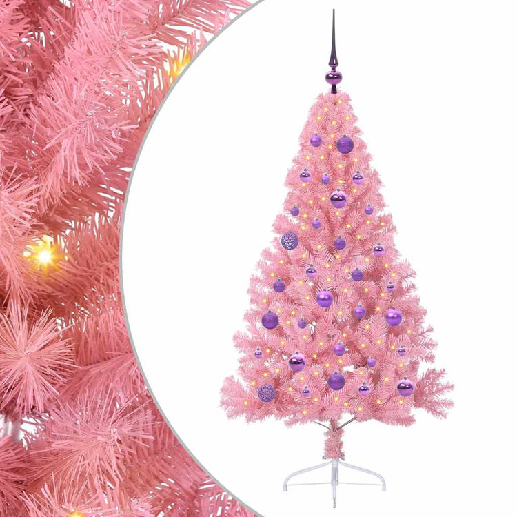 VidaXL künstlicher, beleuchteter Weihnachtsbaum mit 150 LEDs, rosa, 150 cm PVC