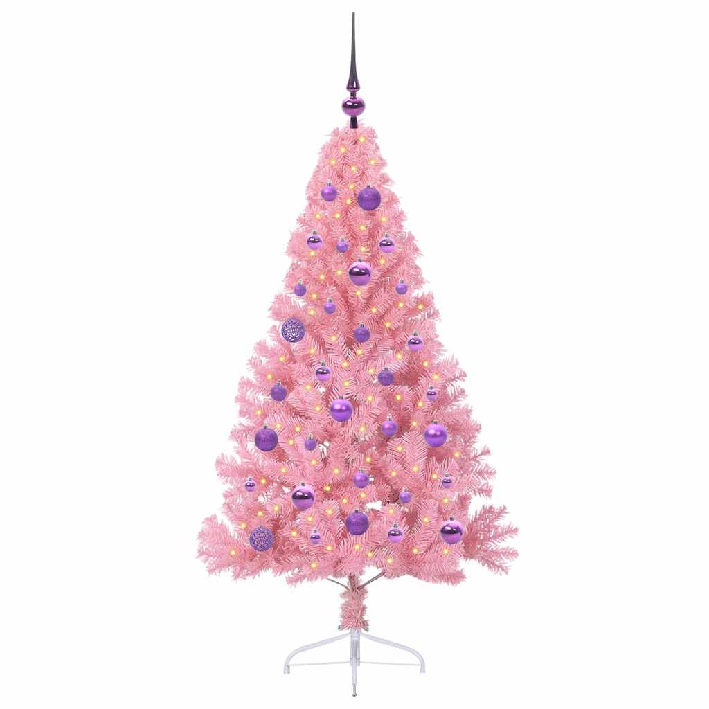 VidaXL künstlicher, beleuchteter Weihnachtsbaum mit 150 LEDs, rosa, 150 cm PVC