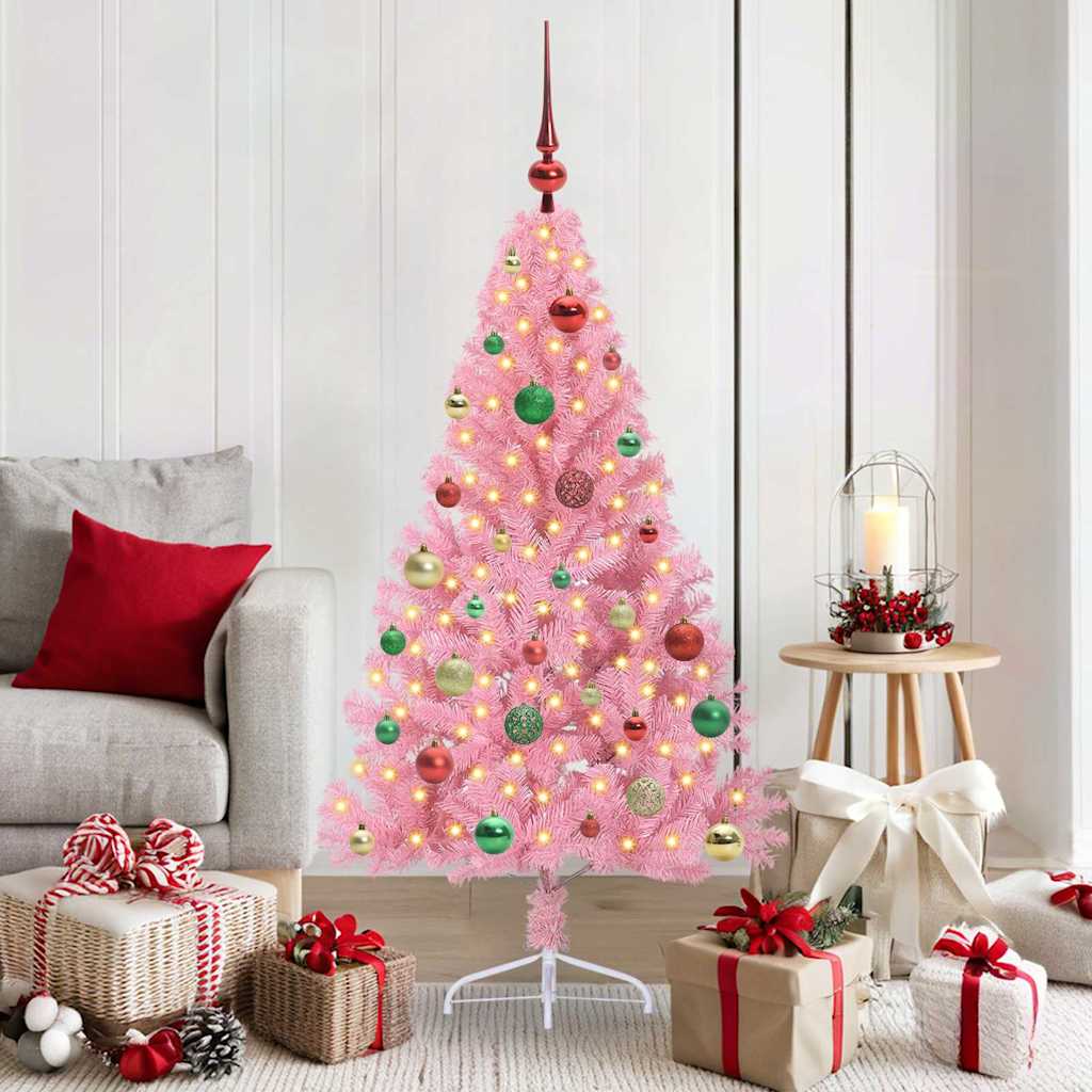 VidaXL künstlicher, beleuchteter Weihnachtsbaum mit 150 LEDs, rosa, 150 cm PVC