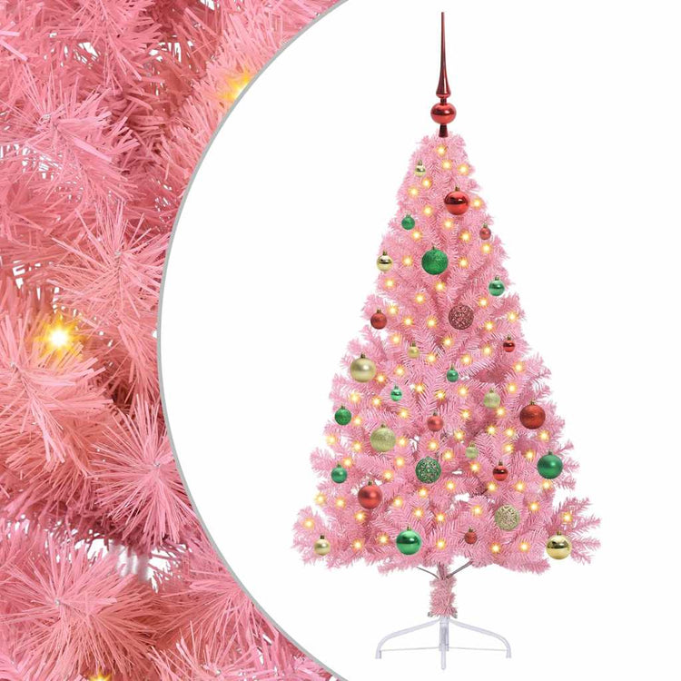 VidaXL künstlicher, beleuchteter Weihnachtsbaum mit 150 LEDs, rosa, 150 cm PVC