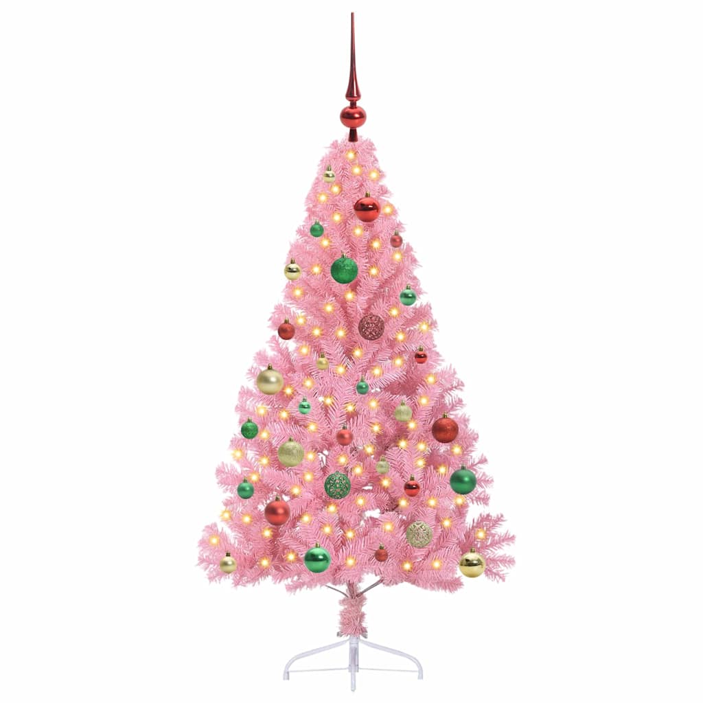 VidaXL künstlicher, beleuchteter Weihnachtsbaum mit 150 LEDs, rosa, 150 cm PVC