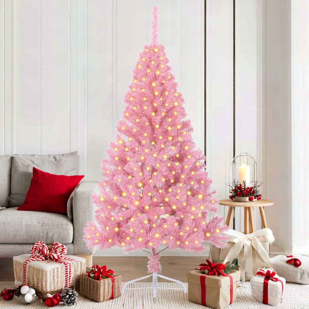VidaXL künstlicher, beleuchteter Weihnachtsbaum mit 300 LEDs, rosa, 180 cm, PVC