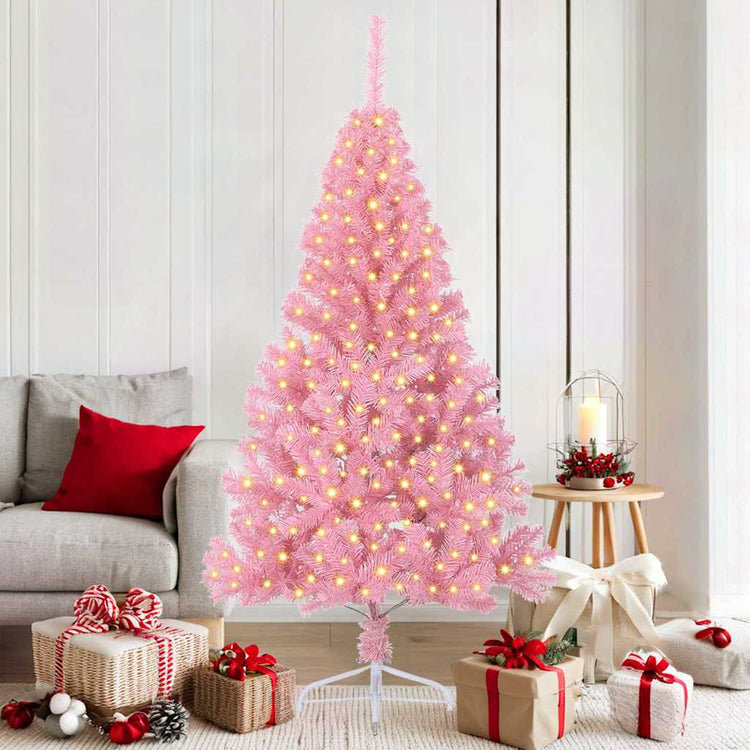 VidaXL künstlicher, beleuchteter Weihnachtsbaum mit 300 LEDs, rosa, 180 cm, PVC