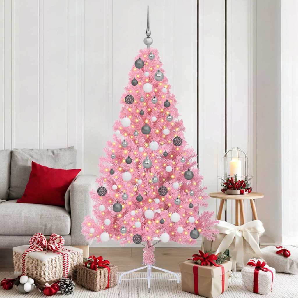 VidaXL künstlicher, beleuchteter Weihnachtsbaum mit 300 LEDs, rosa, 180 cm, PVC