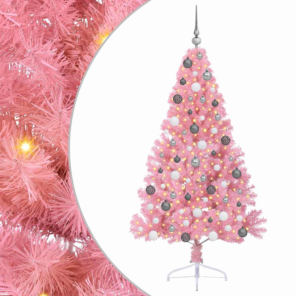 VidaXL künstlicher, beleuchteter Weihnachtsbaum mit 300 LEDs, rosa, 180 cm, PVC