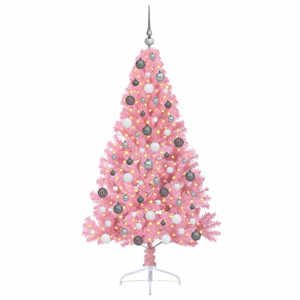 VidaXL künstlicher, beleuchteter Weihnachtsbaum mit 300 LEDs, rosa, 180 cm, PVC