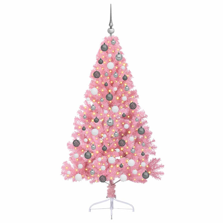 VidaXL künstlicher, beleuchteter Weihnachtsbaum mit 300 LEDs, rosa, 180 cm, PVC