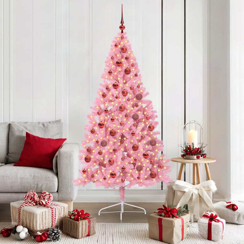 VidaXL künstlicher, beleuchteter Weihnachtsbaum mit 300 LEDs, rosa, 180 cm, PVC