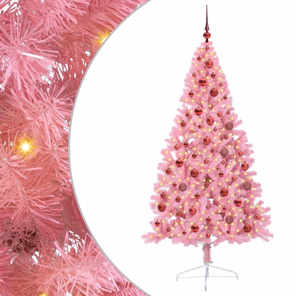 VidaXL künstlicher, beleuchteter Weihnachtsbaum mit 300 LEDs, rosa, 180 cm, PVC