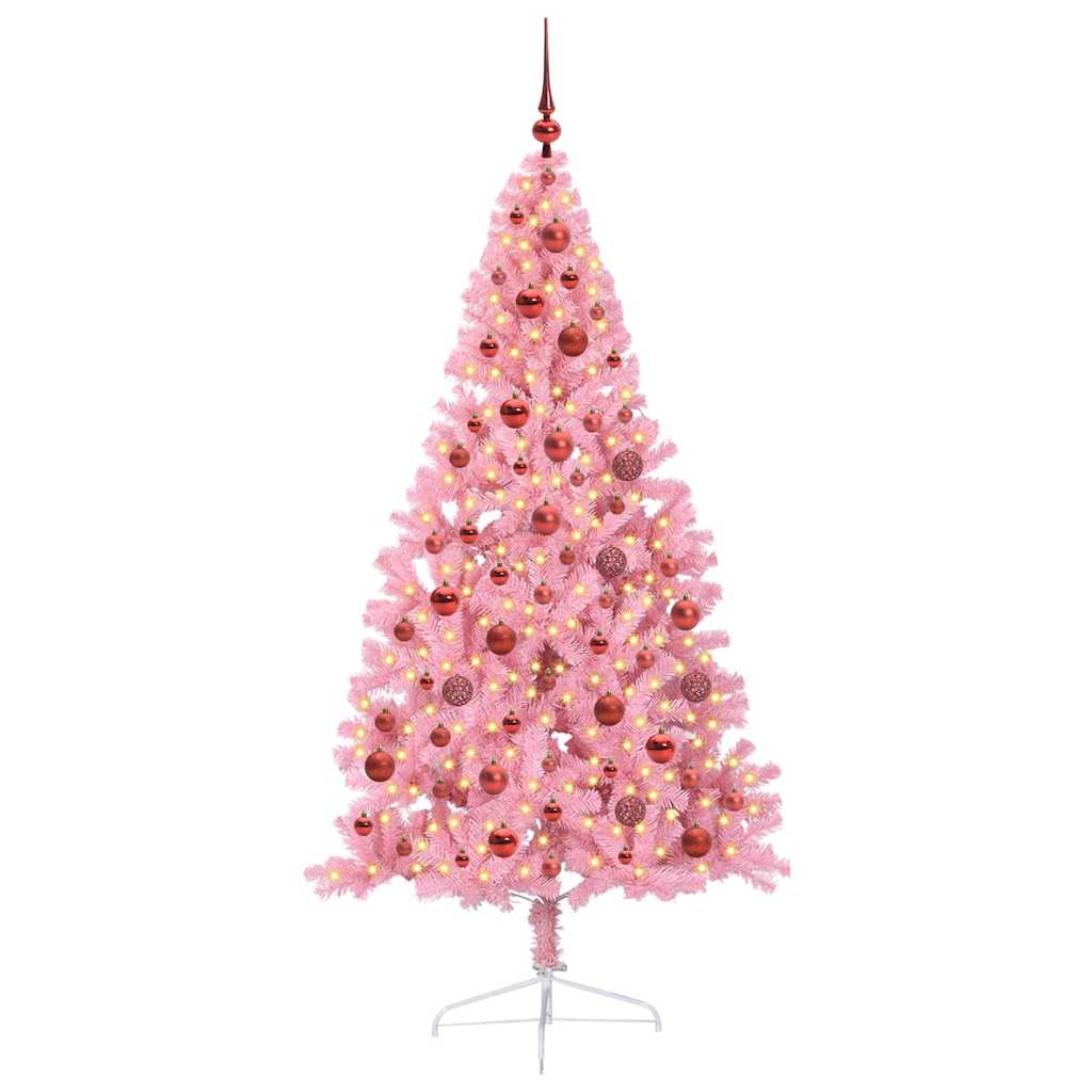 VidaXL künstlicher, beleuchteter Weihnachtsbaum mit 300 LEDs, rosa, 180 cm, PVC