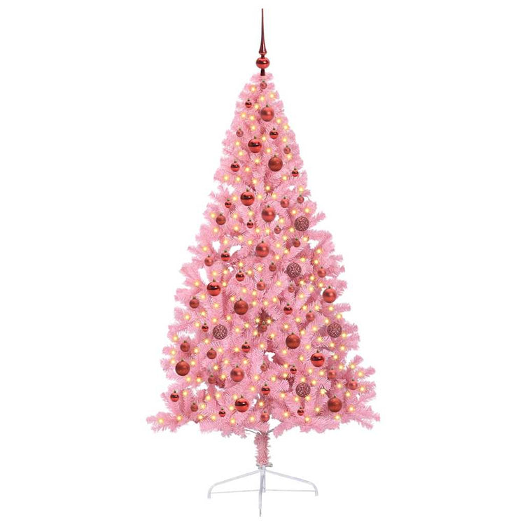 VidaXL künstlicher, beleuchteter Weihnachtsbaum mit 300 LEDs, rosa, 180 cm, PVC