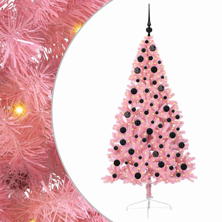 VidaXL künstlicher, beleuchteter Weihnachtsbaum mit 300 LEDs, rosa, 180 cm, PVC