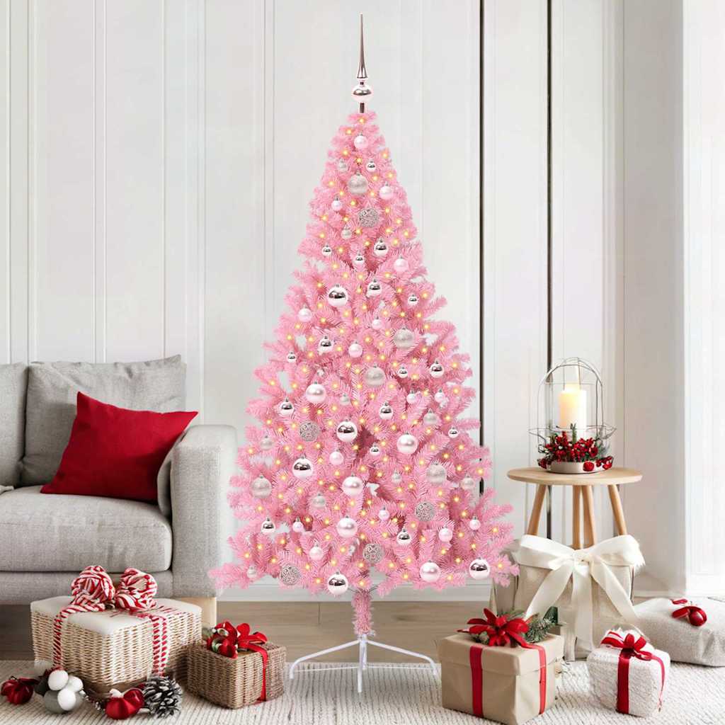 VidaXL künstlicher, beleuchteter Weihnachtsbaum mit 300 LEDs, rosa, 180 cm, PVC