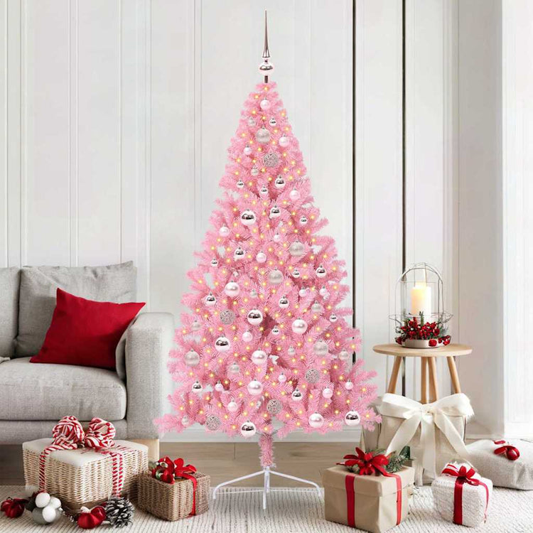 VidaXL künstlicher, beleuchteter Weihnachtsbaum mit 300 LEDs, rosa, 180 cm, PVC