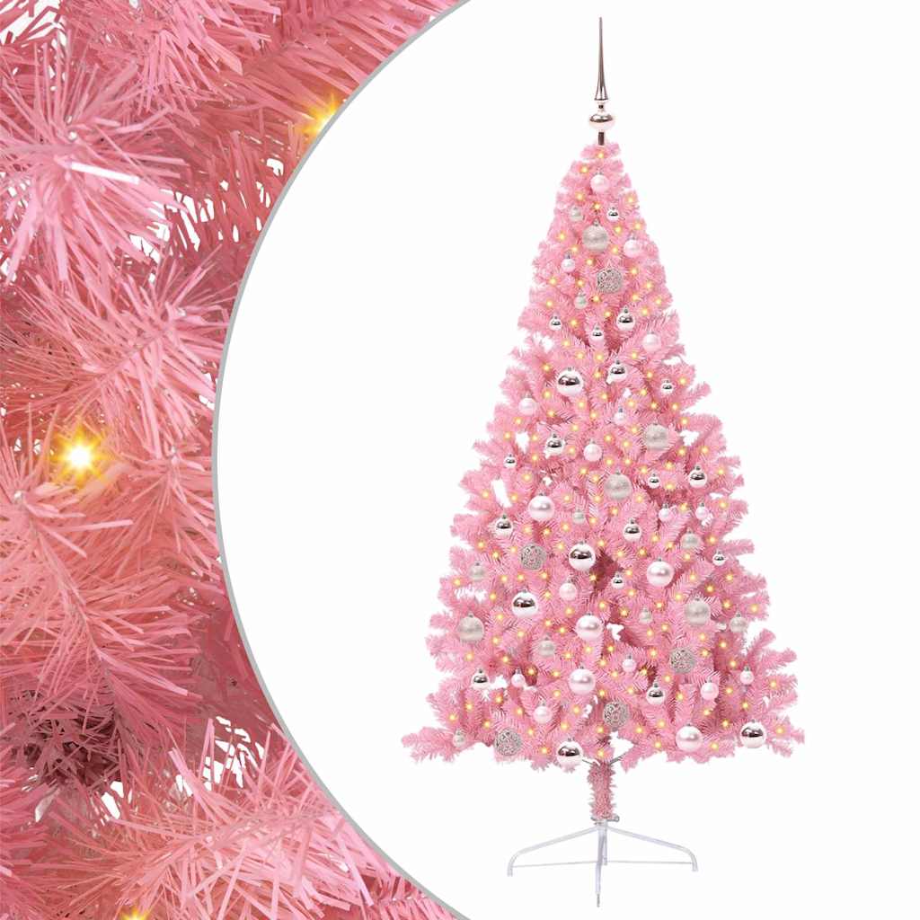 VidaXL künstlicher, beleuchteter Weihnachtsbaum mit 300 LEDs, rosa, 180 cm, PVC