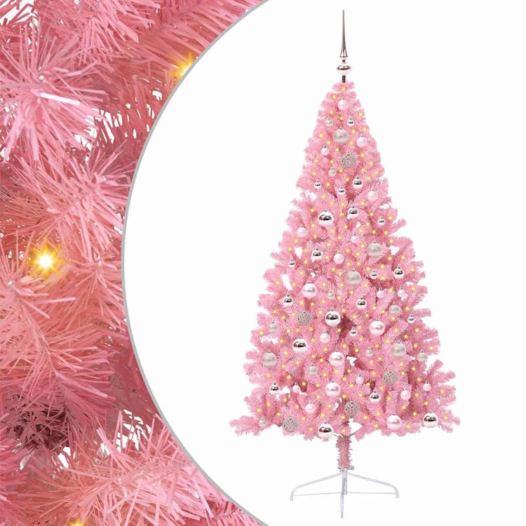 VidaXL künstlicher, beleuchteter Weihnachtsbaum mit 300 LEDs, rosa, 180 cm, PVC