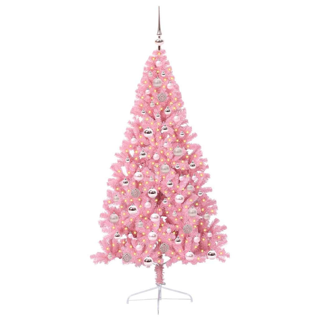 VidaXL künstlicher, beleuchteter Weihnachtsbaum mit 300 LEDs, rosa, 180 cm, PVC