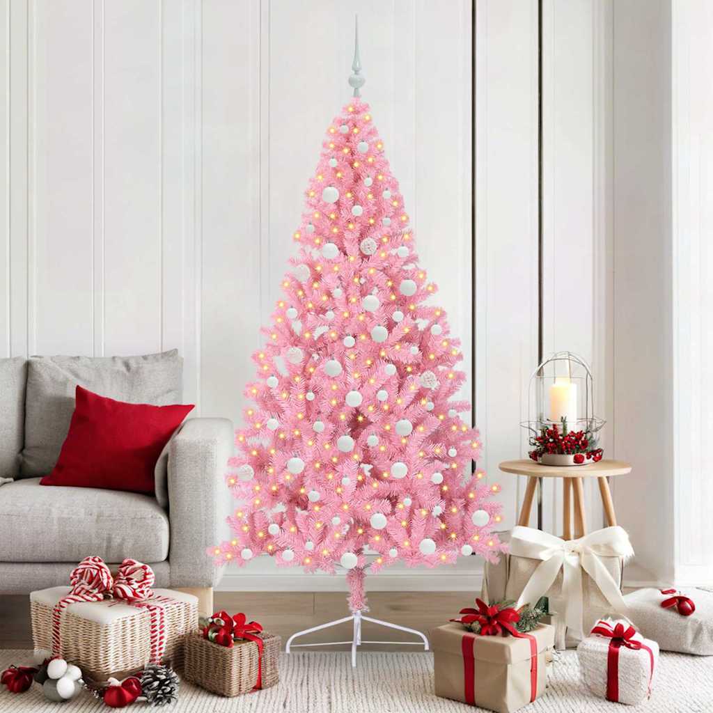 VidaXL künstlicher, beleuchteter Weihnachtsbaum mit 300 LEDs, rosa, 180 cm, PVC