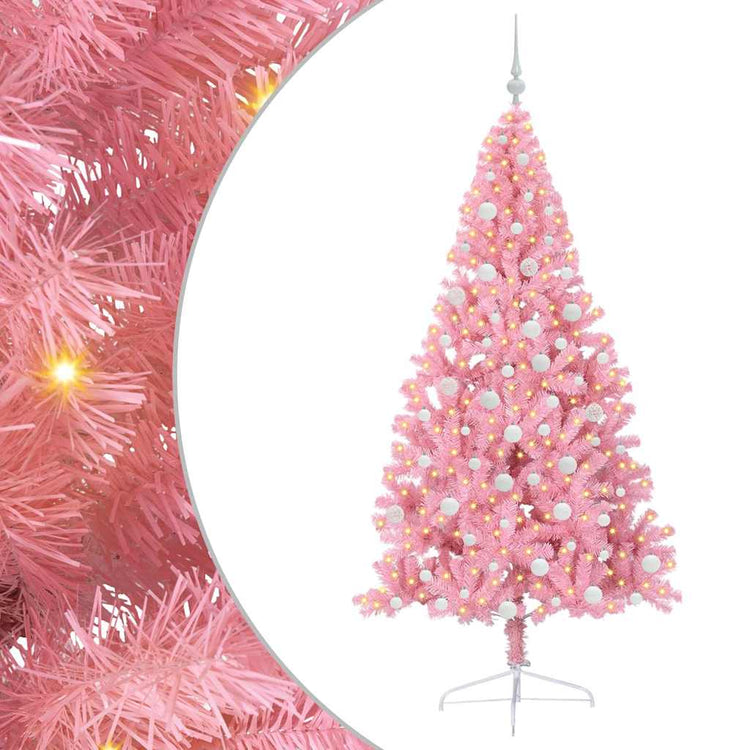 VidaXL künstlicher, beleuchteter Weihnachtsbaum mit 300 LEDs, rosa, 180 cm, PVC