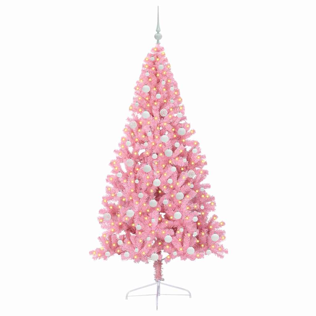 VidaXL künstlicher, beleuchteter Weihnachtsbaum mit 300 LEDs, rosa, 180 cm, PVC