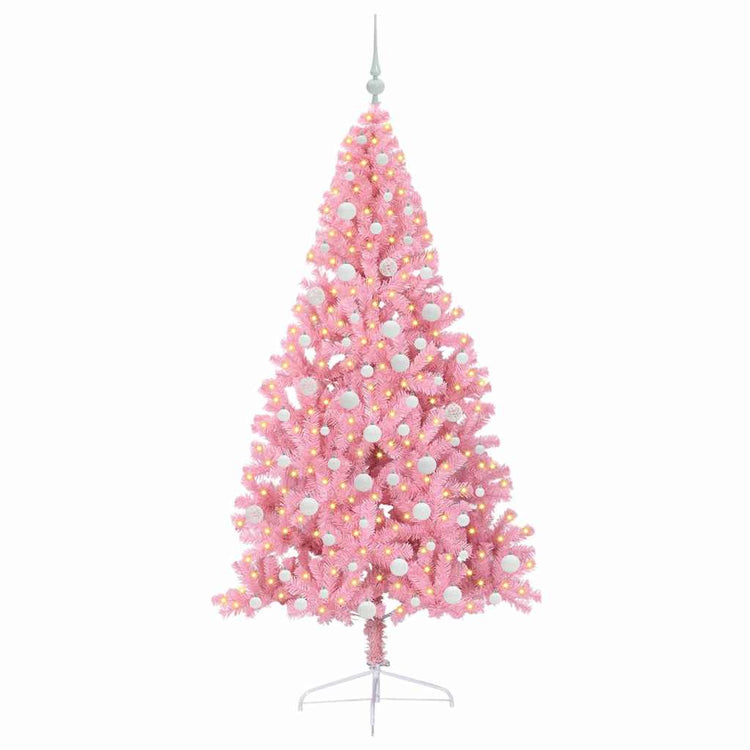 VidaXL künstlicher, beleuchteter Weihnachtsbaum mit 300 LEDs, rosa, 180 cm, PVC