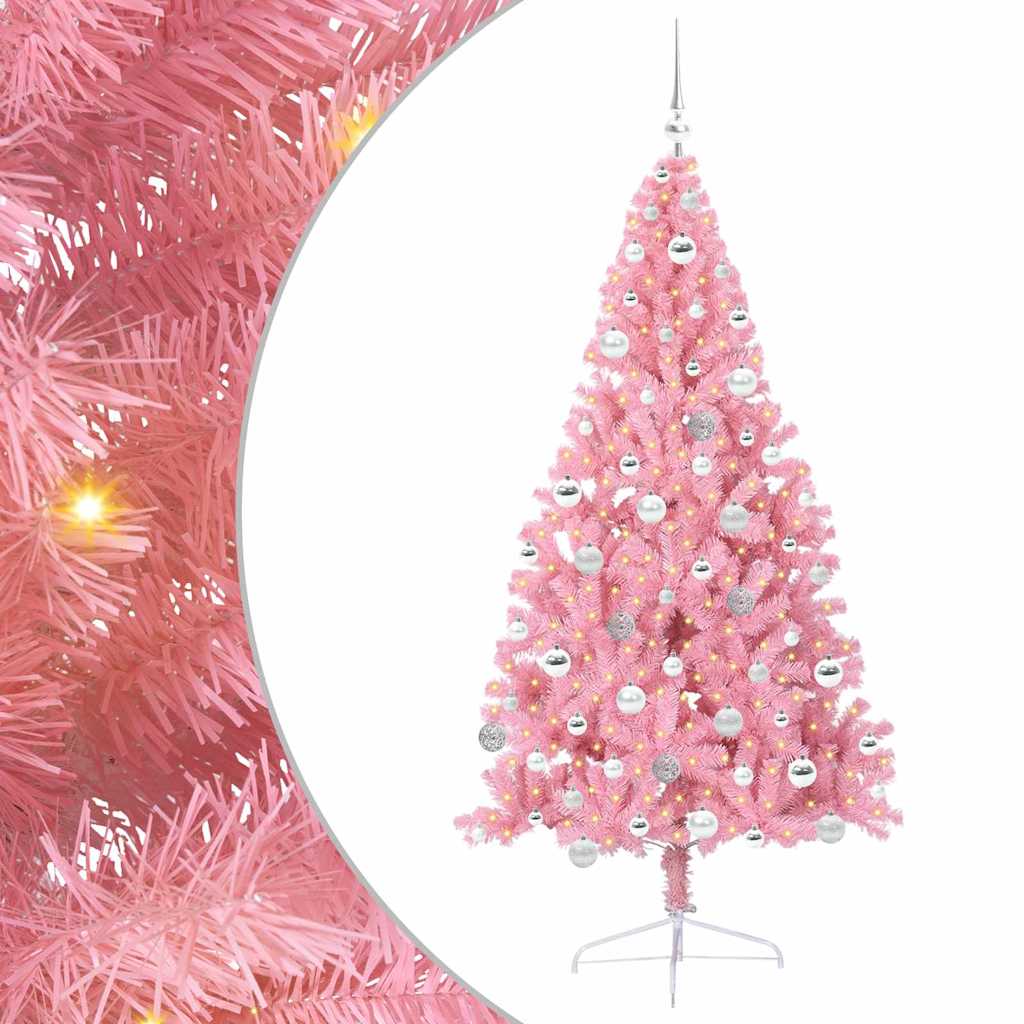 VidaXL künstlicher, beleuchteter Weihnachtsbaum mit 300 LEDs, rosa, 180 cm, PVC